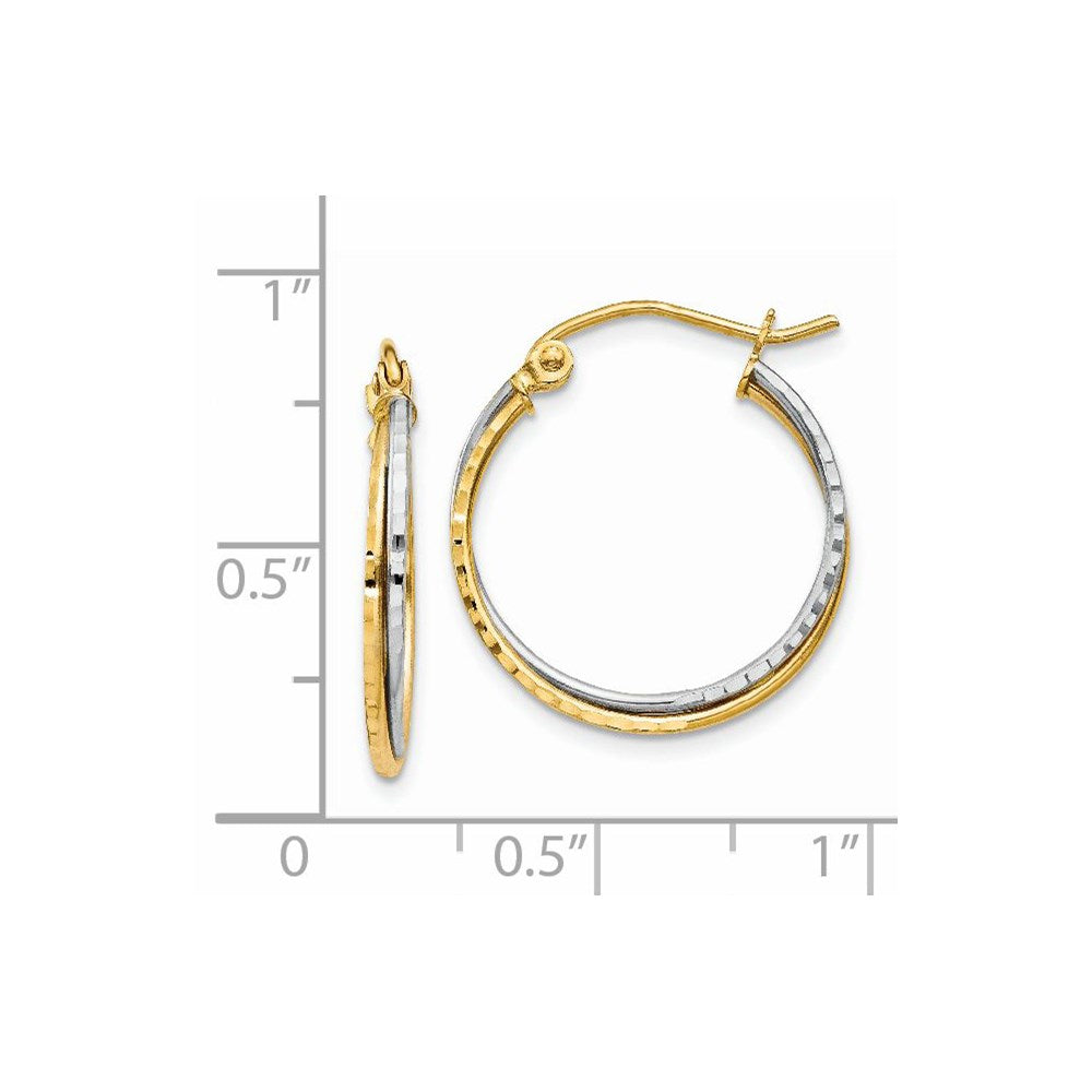 14K Bicolor Gelb und Weißgold Diamantiert Gedreht Creolen
