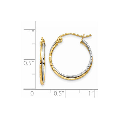 14K Bicolor Gelb und Weißgold Diamantiert Gedreht Creolen