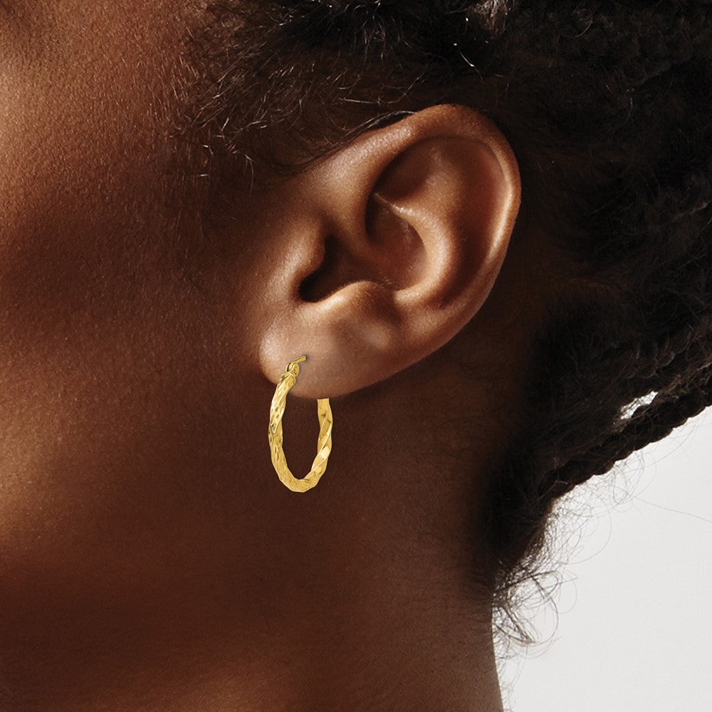 14K Gelbgold Gedreht Hohl Creolen