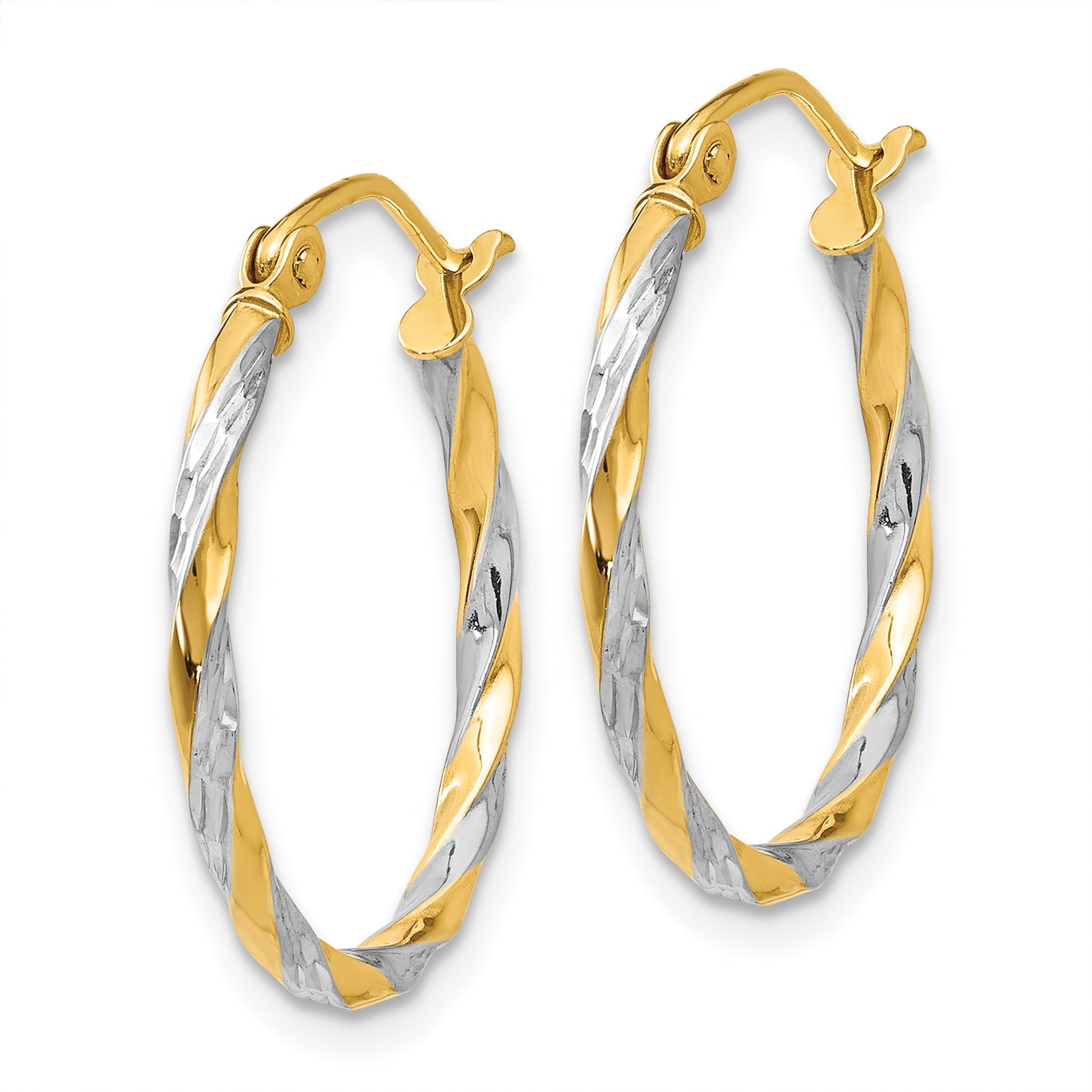 14K Gelb & Rhodium Hohl Gedreht Creolen
