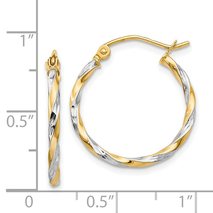 14K Gelb & Rhodium Hohl Gedreht Creolen