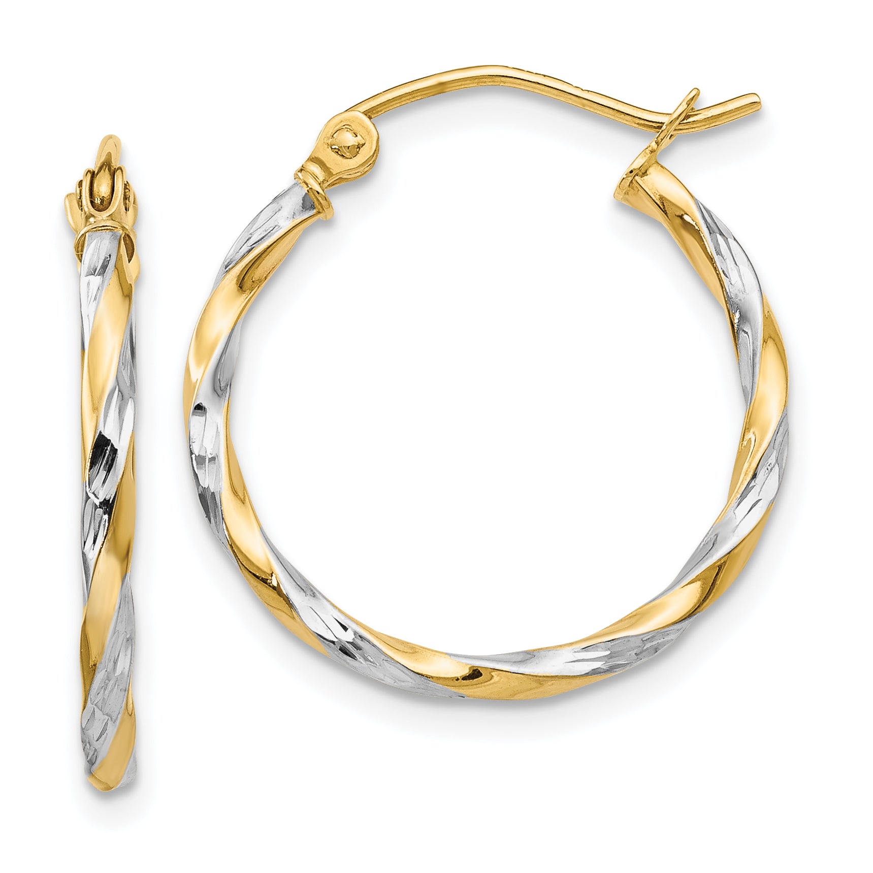 14K Gelb & Rhodium Hohl Gedreht Creolen