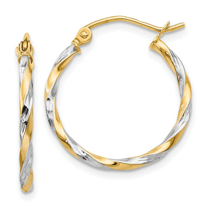 14K Gelb & Rhodium Hohl Gedreht Creolen