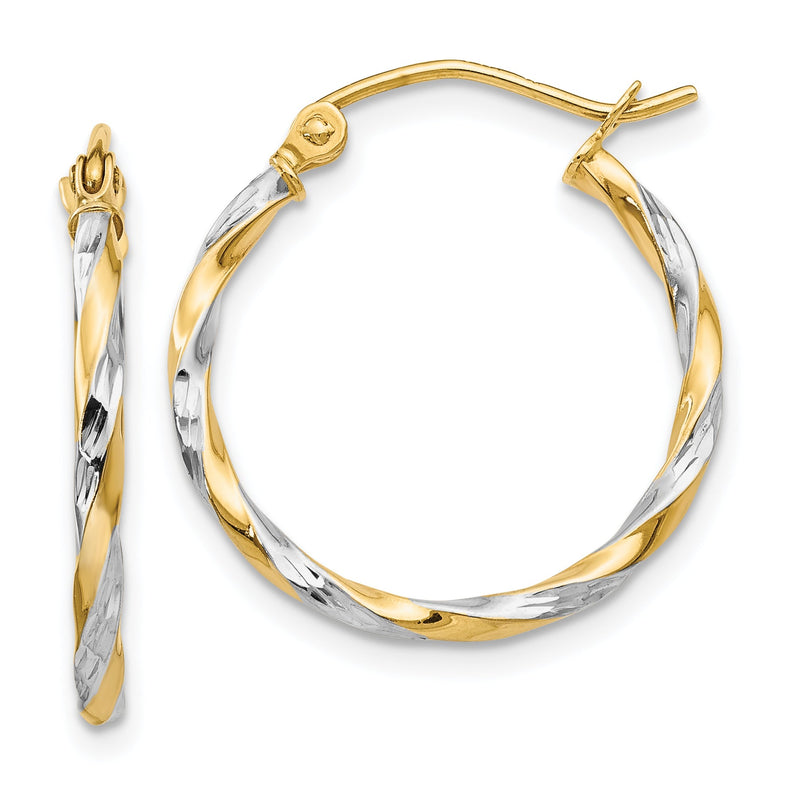 14K Gelb & Rhodium Hohl Gedreht Creolen