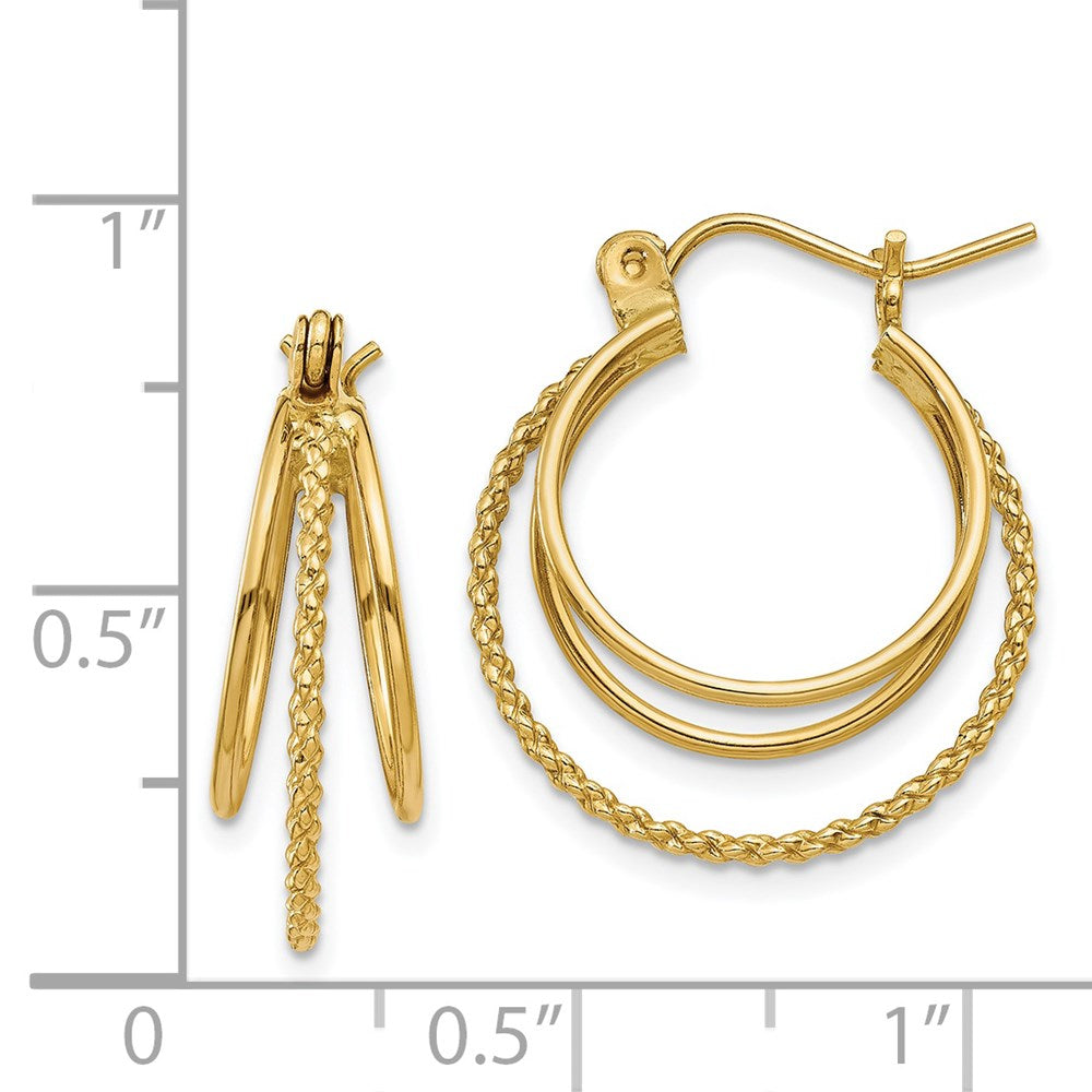 14K Gelbgold Poliert und Strukturiert Kreis Creolen