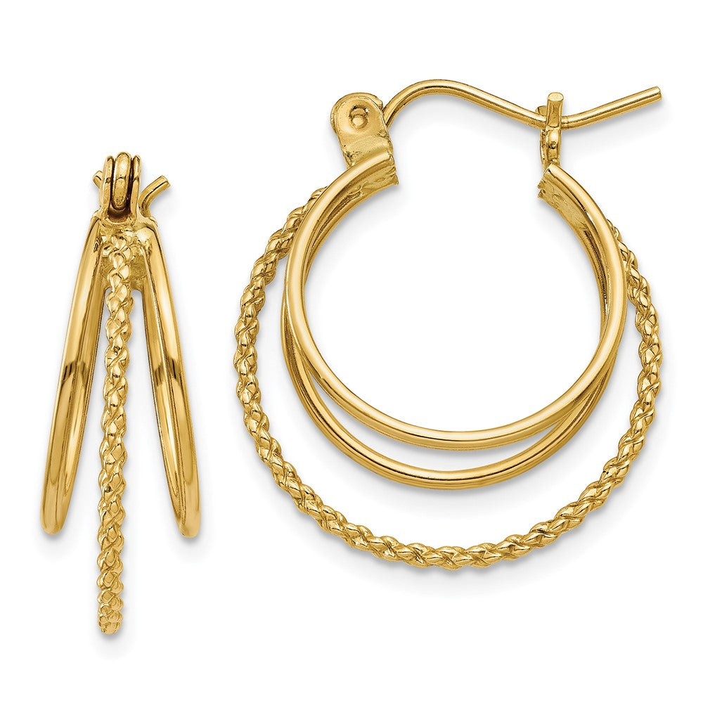 14K Gelbgold Poliert und Strukturiert Kreis Creolen