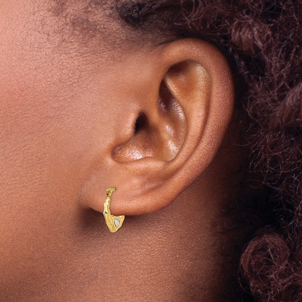 14K Gelb & Rhodium Herz Hohl Creolen