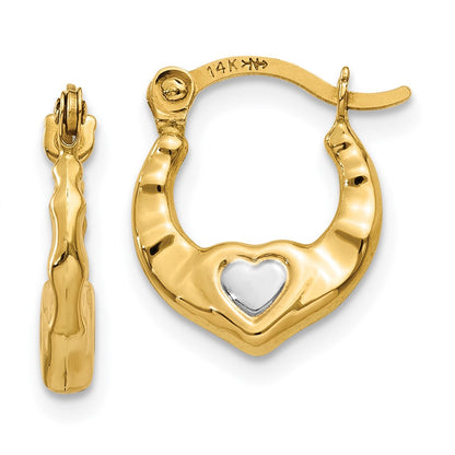 14K Gelb & Rhodium Herz Hohl Creolen