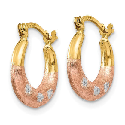 14K Gelb & Rhodium Weiß und Rose Blume Creolen
