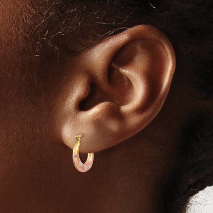 14K Gelb & Rhodium Weiß und Rose Blume Creolen
