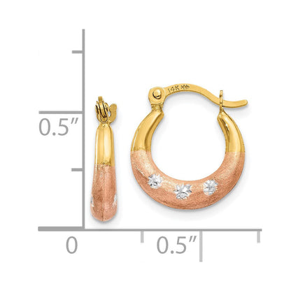 14K Gelb & Rhodium Weiß und Rose Blume Creolen