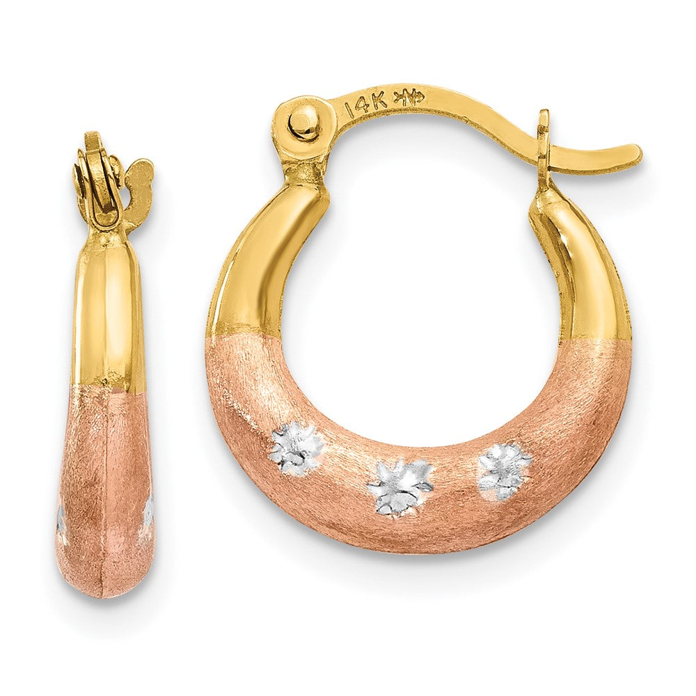 14K Gelb & Rhodium Weiß und Rose Blume Creolen