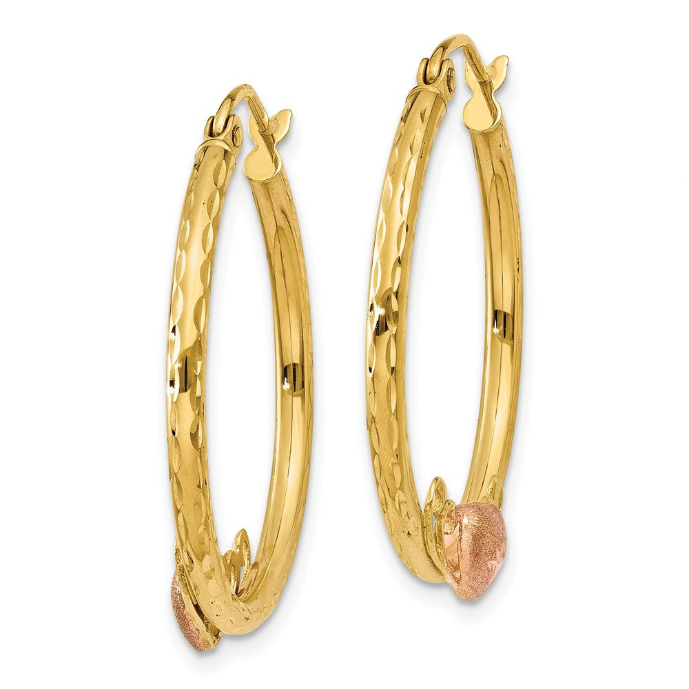 14K Bicolor & Rose Herz Diamantiert Creolen