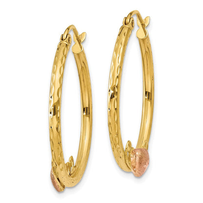 14K Bicolor & Rose Herz Diamantiert Creolen