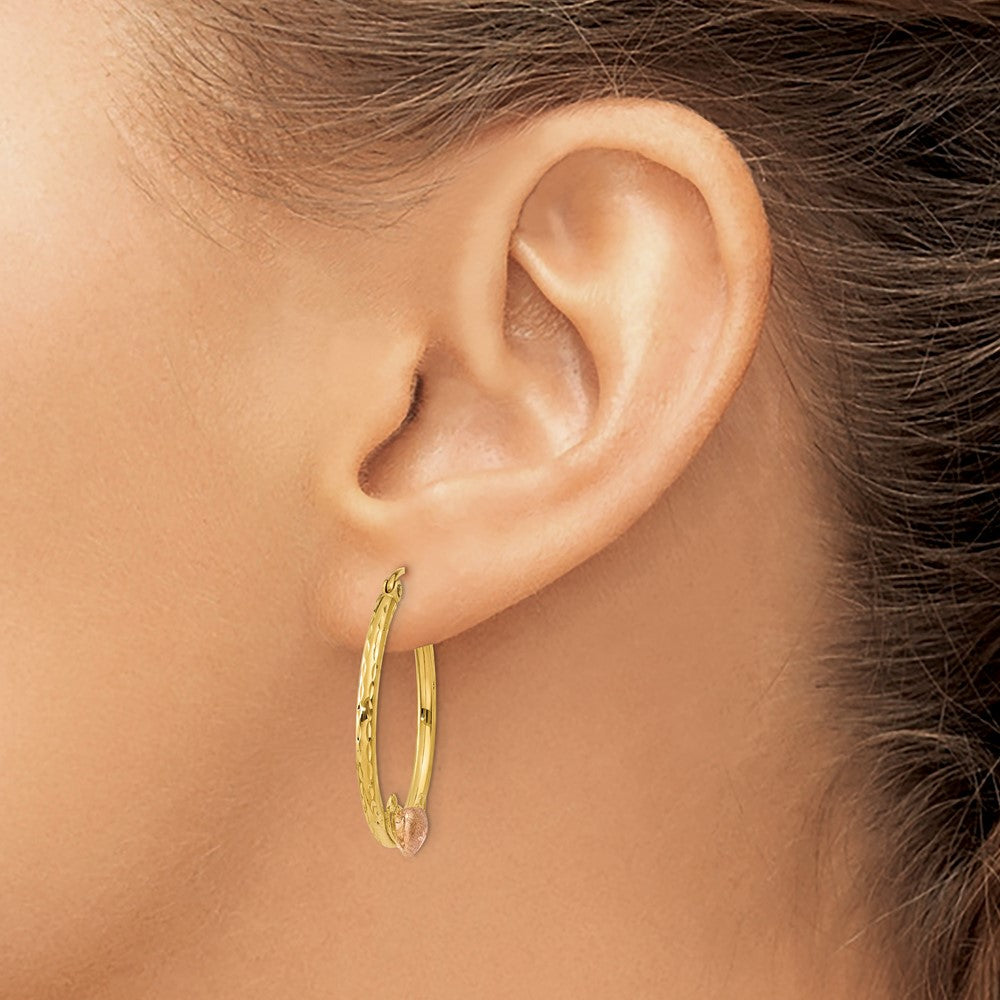 14K Bicolor & Rose Herz Diamantiert Creolen