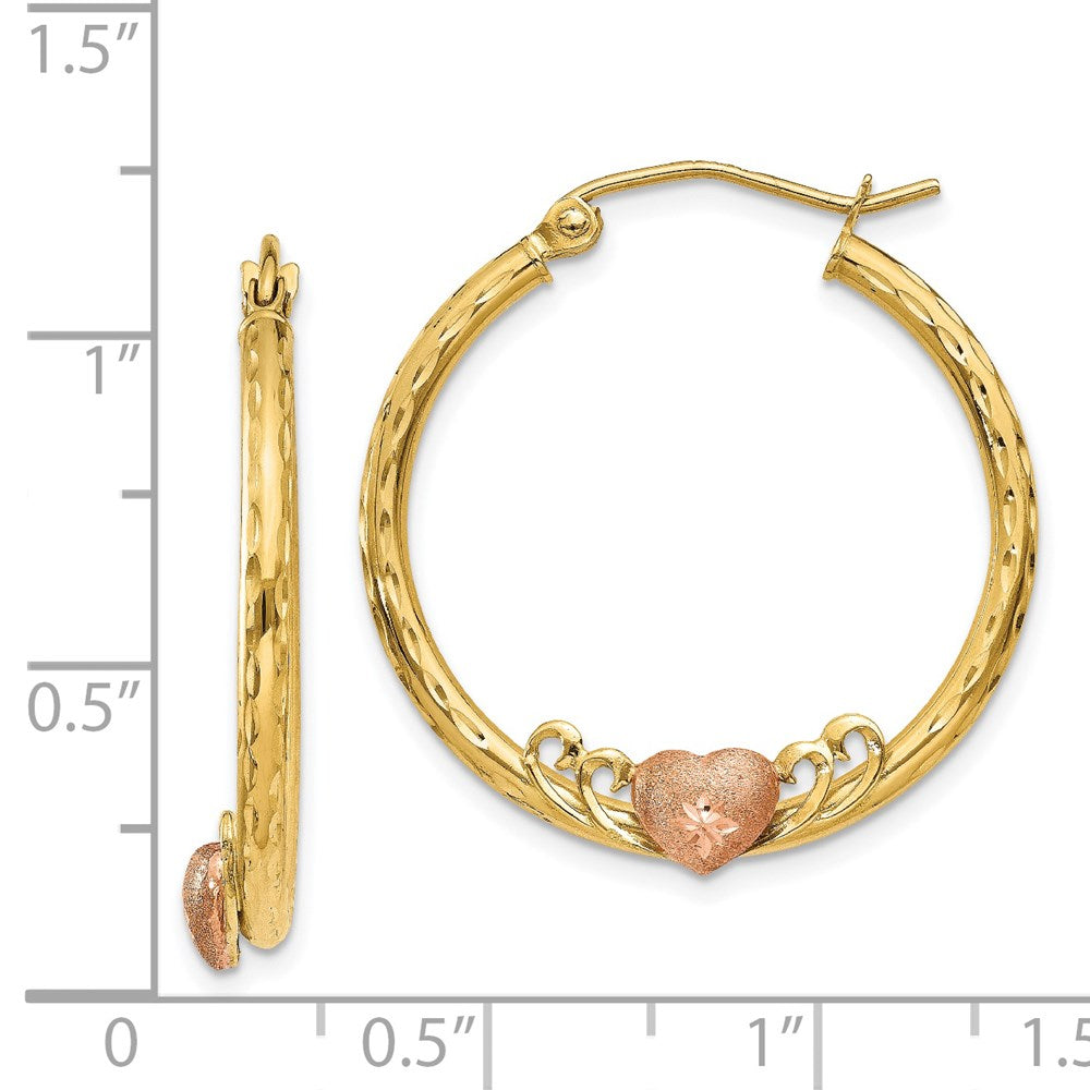 14K Bicolor & Rose Herz Diamantiert Creolen