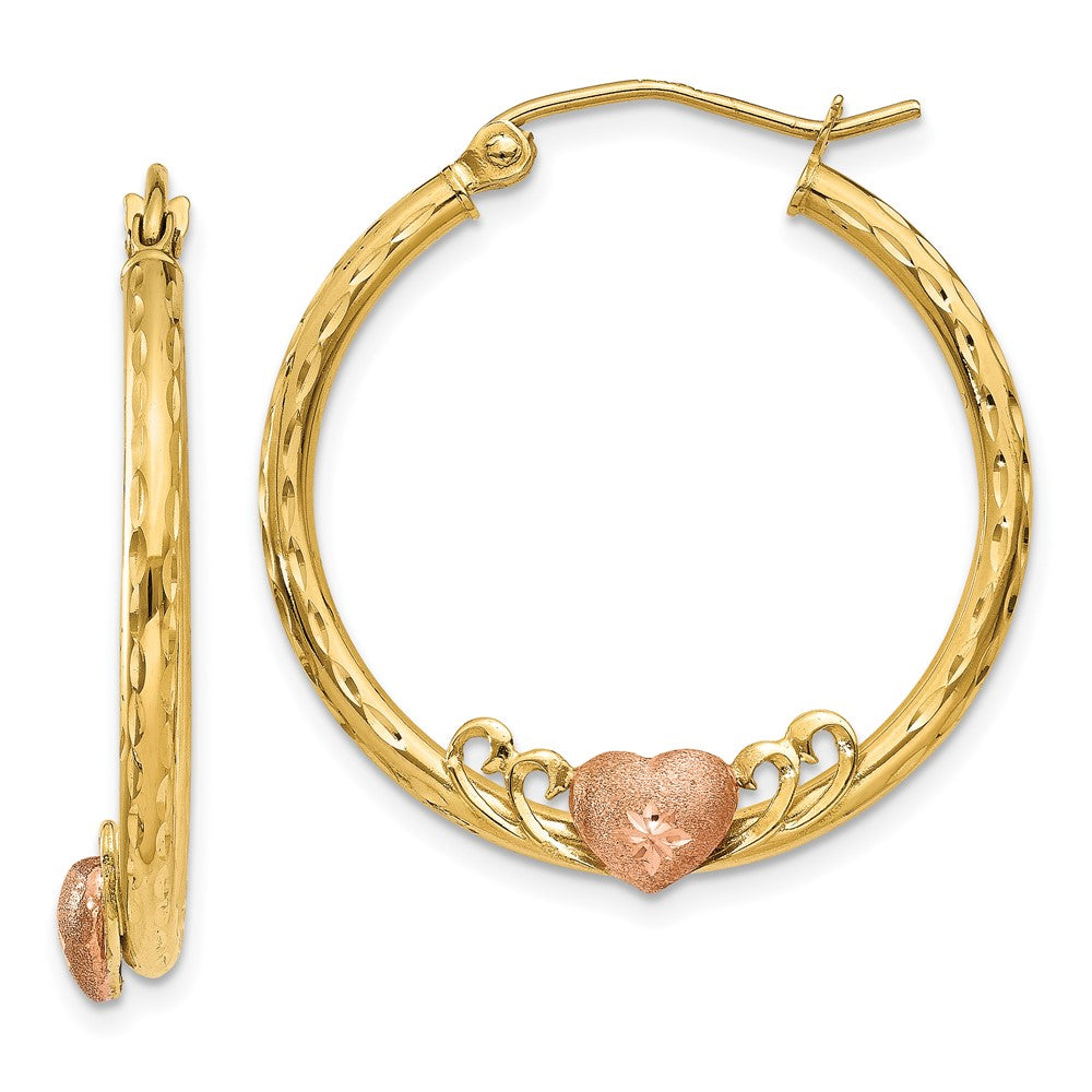 14K Bicolor & Rose Herz Diamantiert Creolen