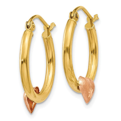 14K Bicolor Gelb & Roségold Herz Diamantiert Creolen