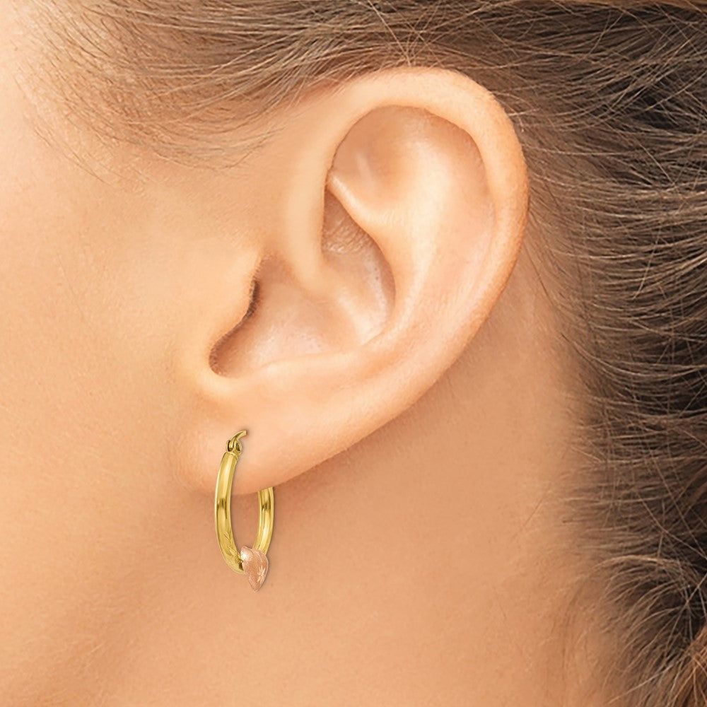 14K Bicolor Gelb & Roségold Herz Diamantiert Creolen