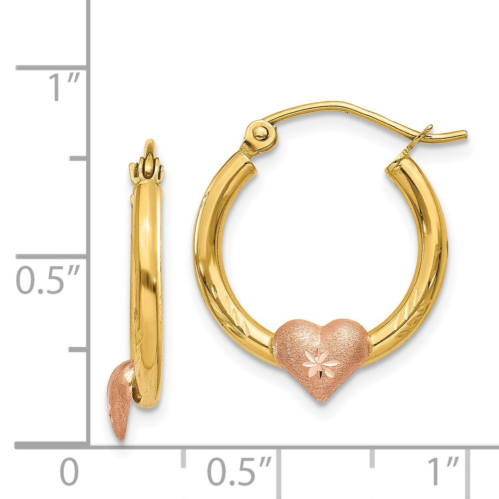 14K Bicolor Gelb & Roségold Herz Diamantiert Creolen