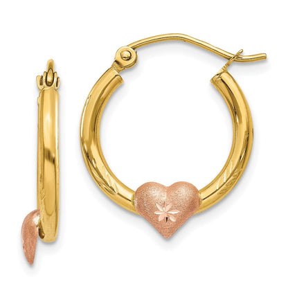 14K Bicolor Gelb & Roségold Herz Diamantiert Creolen