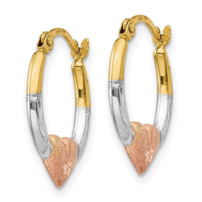 14K Gelb & Rhodium Weiß und Rose Herz Creolen