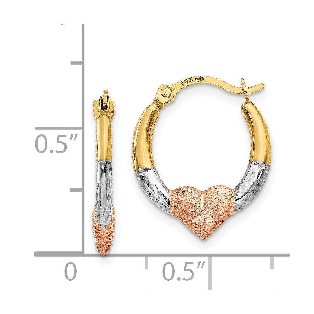 14K Gelb & Rhodium Weiß und Rose Herz Creolen