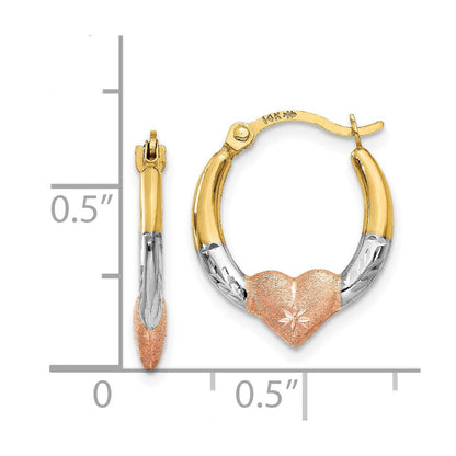 14K Gelb & Rhodium Weiß und Rose Herz Creolen