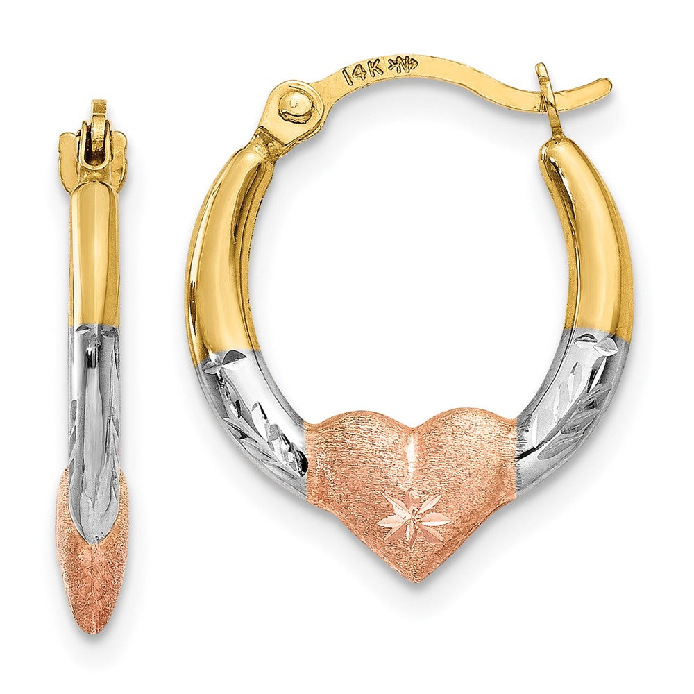 14K Gelb & Rhodium Weiß und Rose Herz Creolen