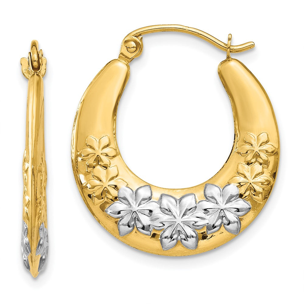 14K Gelb & Rhodium Hohl Blumen Creolen
