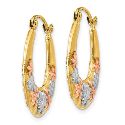 14K Gelb & Rhodium Weiß und Rose Hohl Blumen Creolen