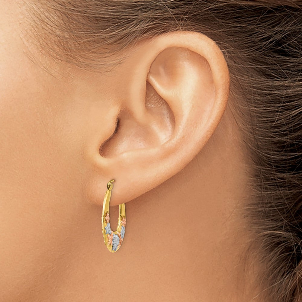 14K Gelb & Rhodium Weiß und Rose Hohl Blumen Creolen
