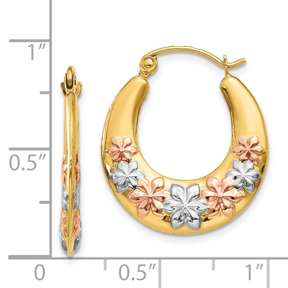14K Gelb & Rhodium Weiß und Rose Hohl Blumen Creolen