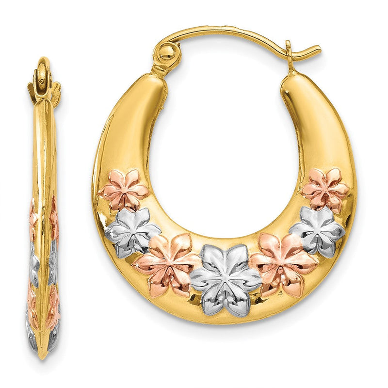 14K Gelb & Rhodium Weiß und Rose Hohl Blumen Creolen