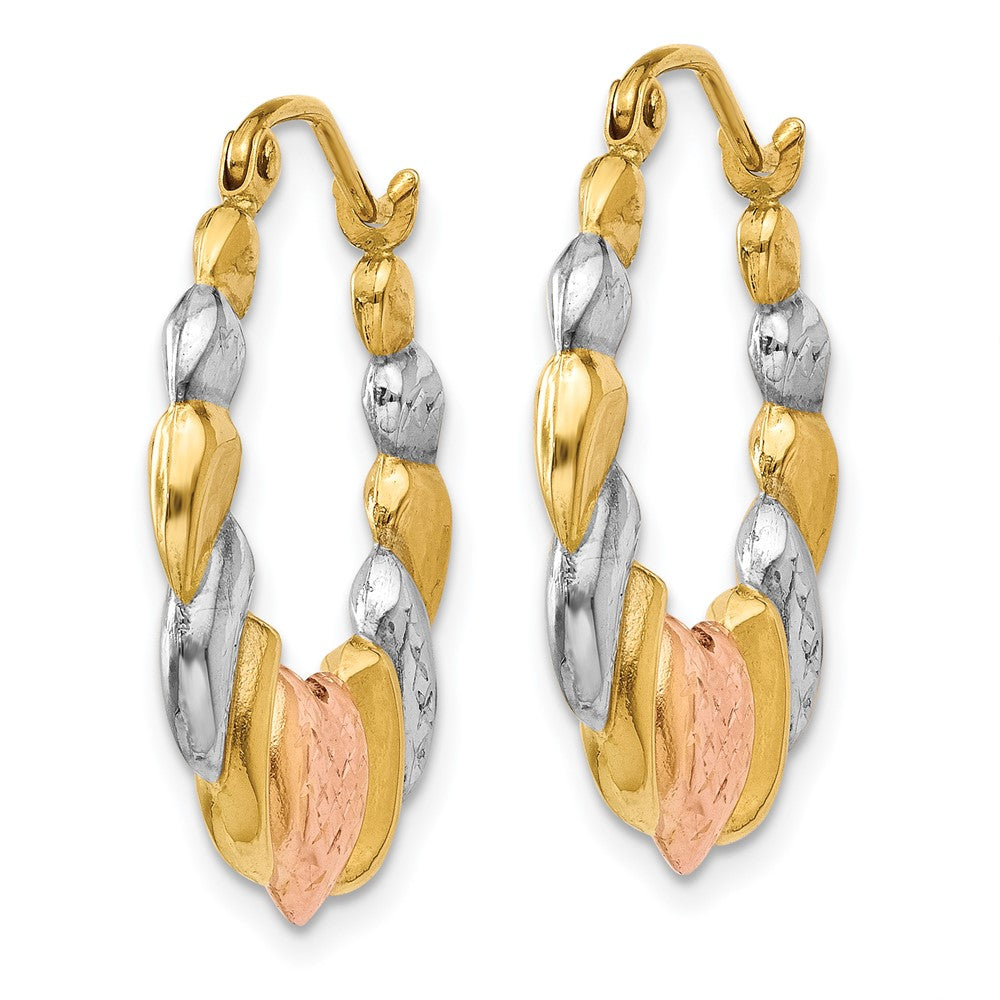 14K Gelb & Rhodium Weiß und Rose Gewellt Herz Creolen