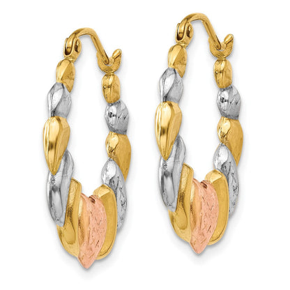 14K Gelb & Rhodium Weiß und Rose Gewellt Herz Creolen