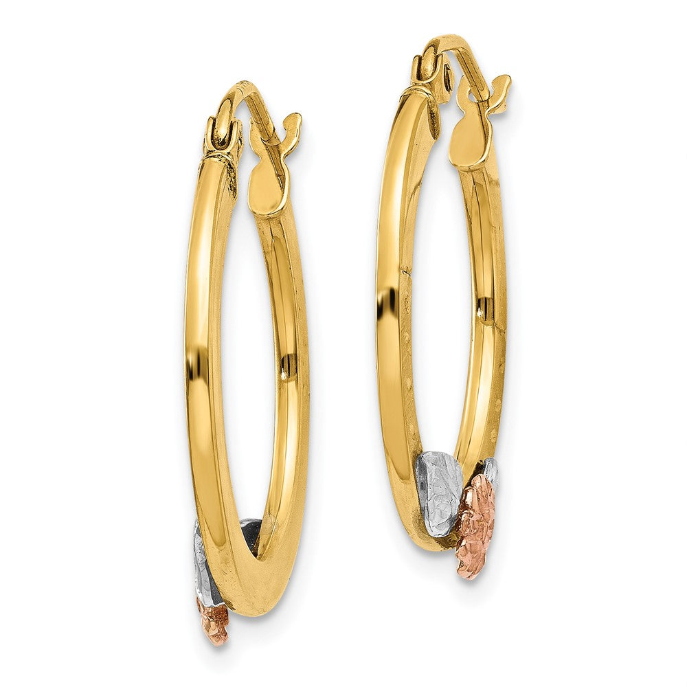 14K Bicolor Gelb & Roségold mit Rhodium Diamantiert Blume Creolen