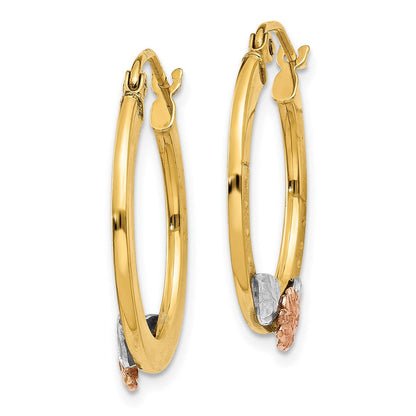 14K Bicolor Gelb & Roségold mit Rhodium Diamantiert Blume Creolen