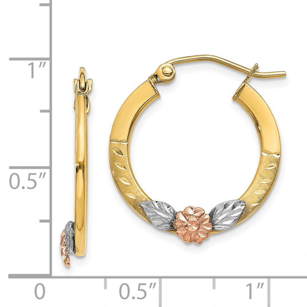 14K Bicolor Gelb & Roségold mit Rhodium Diamantiert Blume Creolen