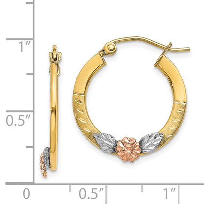 14K Bicolor Gelb & Roségold mit Rhodium Diamantiert Blume Creolen