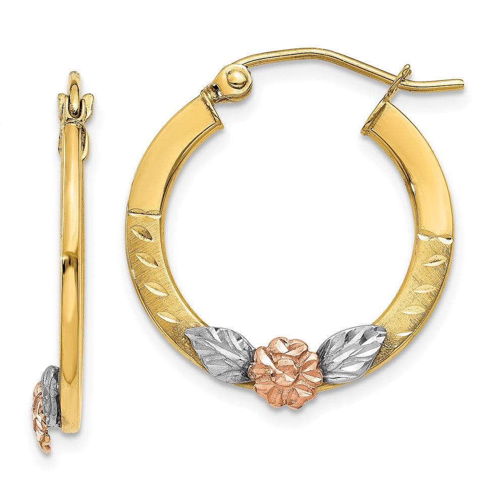 14K Bicolor Gelb & Roségold mit Rhodium Diamantiert Blume Creolen