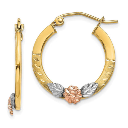 14K Bicolor Gelb & Roségold mit Rhodium Diamantiert Blume Creolen