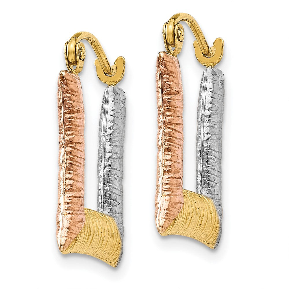 14K Gelb & Rhodium Weiß Rose Hohl Strukturiert Quadratisch Creolen