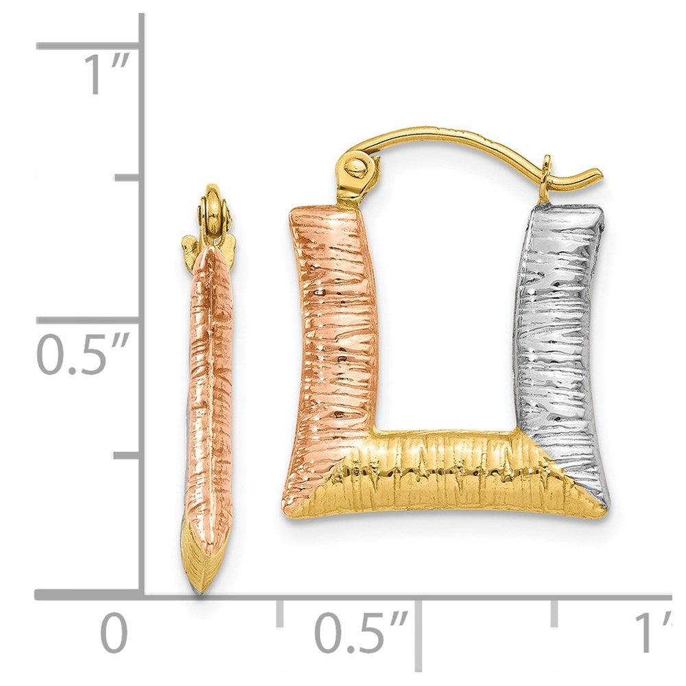 14K Gelb & Rhodium Weiß Rose Hohl Strukturiert Quadratisch Creolen