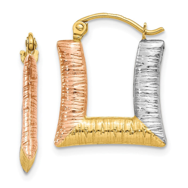14K Gelb & Rhodium Weiß Rose Hohl Strukturiert Quadratisch Creolen