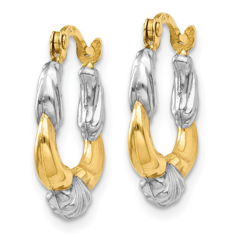 14K Gelb & Rhodium Hohl Gewellt Creolen
