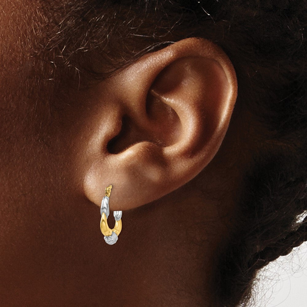 14K Gelb & Rhodium Hohl Gewellt Creolen