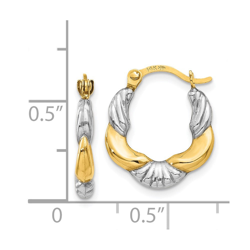 14K Gelb & Rhodium Hohl Gewellt Creolen