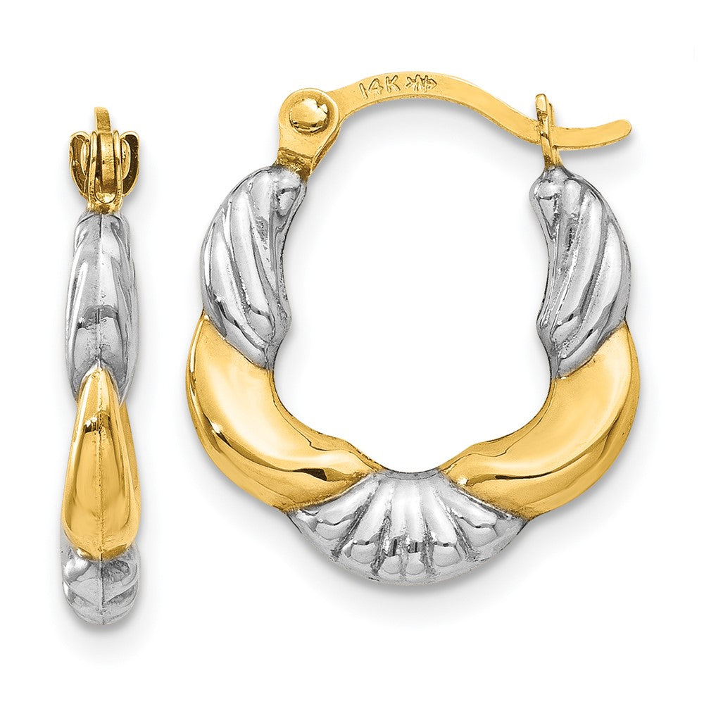 14K Gelb & Rhodium Hohl Gewellt Creolen