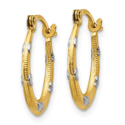 14K Gelb & Rhodium Strukturiert Hohl Oval mit Herzen Creolen